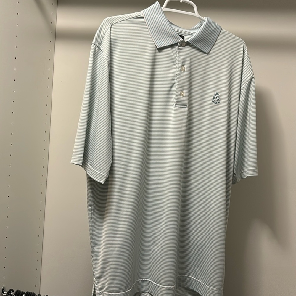 Footjoy golf polo. Size Large. White with blue stripes.